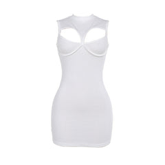 Crewneck sleeveless hollow out ribbed mini dress