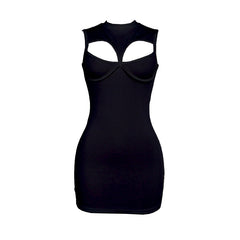 Crewneck sleeveless hollow out ribbed mini dress