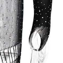 Off shoulder long sleeve beaded hollow out jumpsuit
