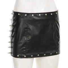 PU leather rivet mini skirt