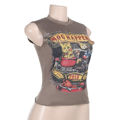 Crewneck sleeve cats print top