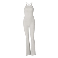 U neck cross back solid backless cami jumpsuit