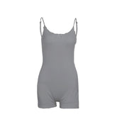 Bowknot lace hem ribbed cami romper