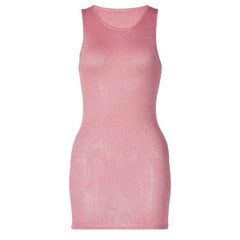 Sleeveless u neck knitted solid mini dress | red tango dress