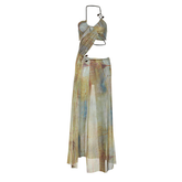 Halter drawstring tie dye irregular sheer mesh maxi dress | samba dress
