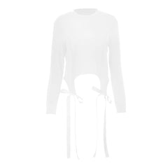 Long sleeve crewneck bowknot solid top