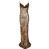 Leopard print cowl neck sheer mesh cami maxi dress | samba dress