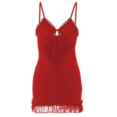 Ruffle hollow out ruched backless cami mini dress | red tango dress