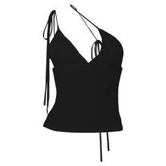 V neck backless 2-way solid cami top