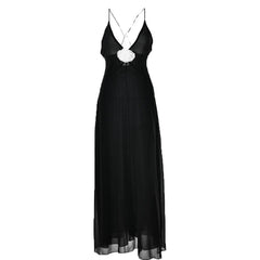 Flower applique v neck ruched zip-up cross back maxi dress | black rave dress | black rave dress