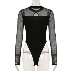 Long sleeve crewneck hollow out bodysuit