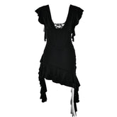 V neck ruffle irregular corset lace up mini dress | red tango dress