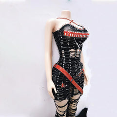 Halter hollow out metal chain mini dress