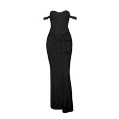 Off shoulder bustier lace see through lace up maxi skirt set