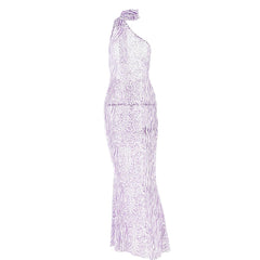 Halter one shoulder leopard print sheer mesh maxi dress | samba dress