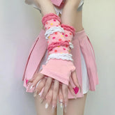 Polka dot ruffle multicolor gloves