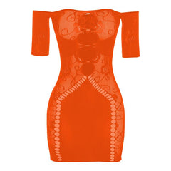 Short sleeve hollow out off shoulder fishnet cut out mini dress