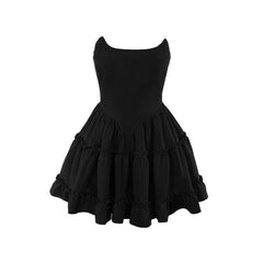 Smocked ruffle bustier tube mini dress