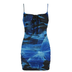 Butterfly print ribbed knotted cami mini dress