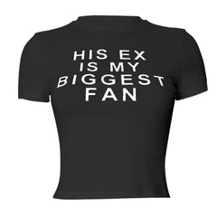 Short sleeve crewneck letter pattern contrast crop top
