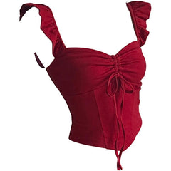 Ruched drawstring knotted stitch crop top