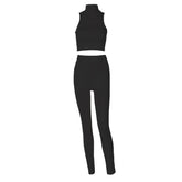 High neck solid sleeveless pant set