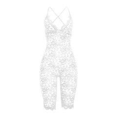 Lace v neck see through cross back solid romper