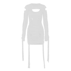 Hollow out solid long sleeve shrug ribbon u neck 2 piece dress | red tango dress
