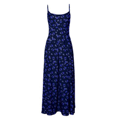 Flower print zip-up u neck cami maxi dress | red tango dress