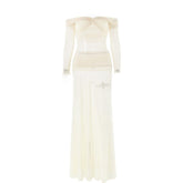 Long sleeve off shoulder sheer mesh maxi skirt set