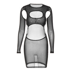 Long sleeve hollow out sheer mesh see through mini dress | samba dress