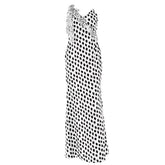 Polka dot flower applique ruffle cami maxi dress