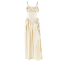 Ruched corset zip-up satin cami maxi dress