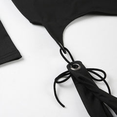 High neck long sleeve hollow out self tie bodysuit