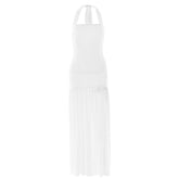Halter ruched backless solid maxi dress