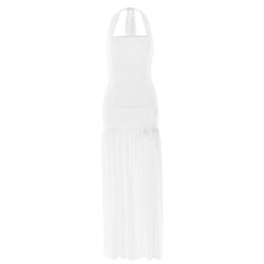 Halter ruched backless solid maxi dress