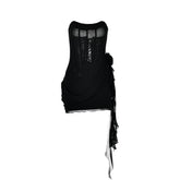 U neck bustier ruffle flower applique tube mini dress
