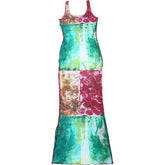 Sheer mesh ruffle square neck print tank maxi dress | samba dress