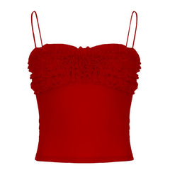 Ruched ruffle sheer mesh cami top
