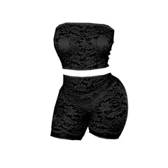 Lace see through solid tube pant set