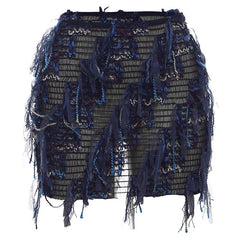 Tassels hollow out see through contrast mini skirt
