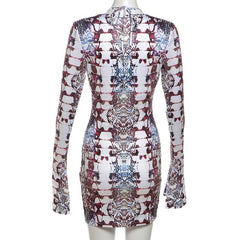 Halter long sleeve abstract 2 piece mini dress