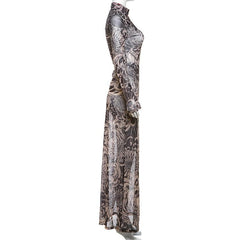 Long sleeve high neck print sheer mesh maxi dress | samba dress