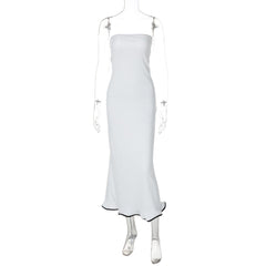 Backless solid ruffle tube maxi dress