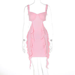 Sweetheart neck ruffle hollow out cami mini dress