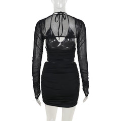 Halter v neck o ring shrug 3 piece mini skirt set