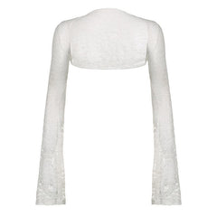 Flared sleeve lace hollow out solid shrug cut out top
