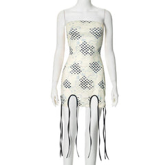 Print tassels slit tube mini dress