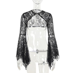 Long flared sleeve lace rhinestone applique shrug
