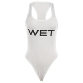U neck “WETâ€?pattern sleeveless contrast tank bodysuit